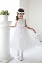 White/White Classy Satin with Tulle Skirt Flower Girl Dress